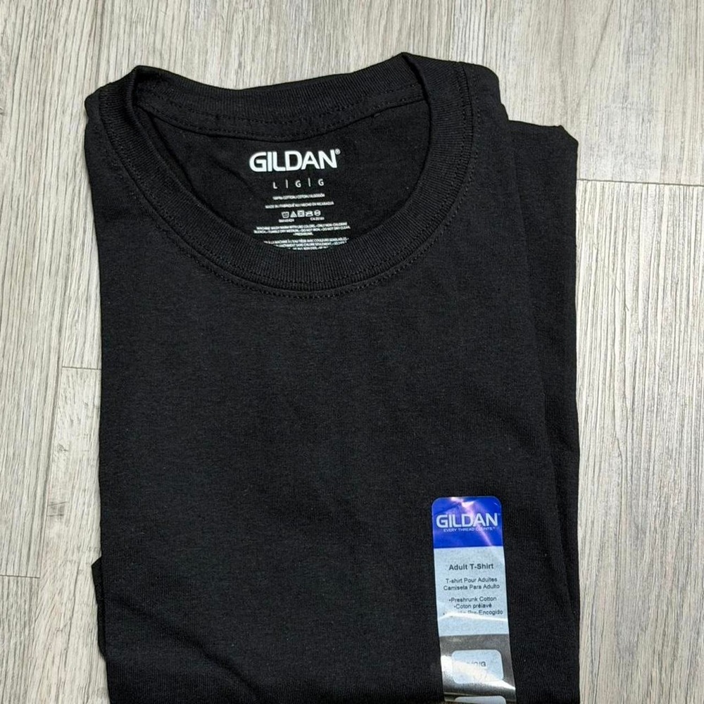 Gildan Mens Black Cotton T-Shirt Short Sleeve Crew Neck Tee RN145424 Size L